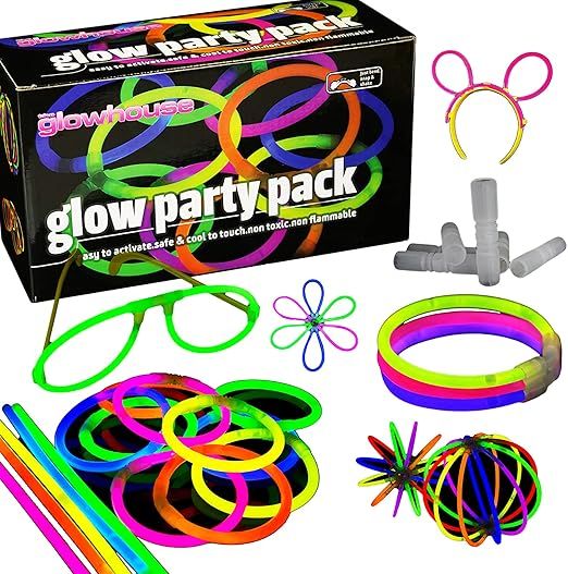 Party box of multiple neon glow sticks