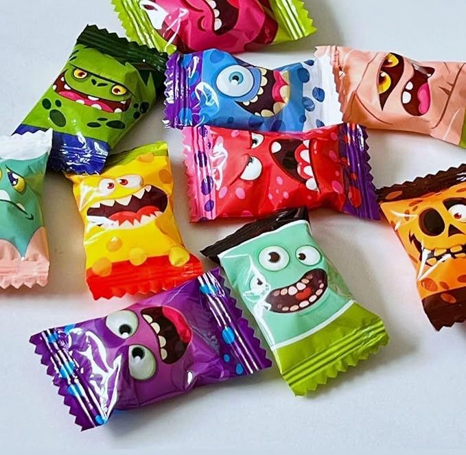 A selection of individually wrapped monster sweets